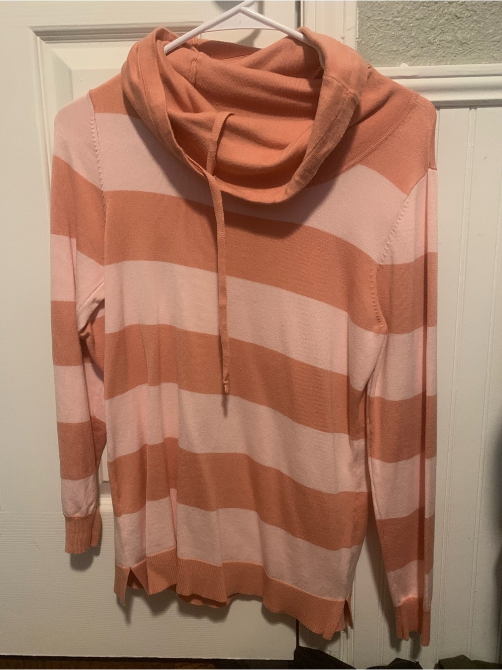 Pink Striped Cowl Neck Sweater